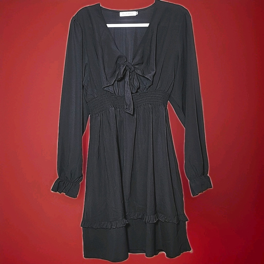 Dukakll Women's Dress Black Size XL Open Torso With Tie Front